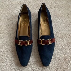 PALOMA Navy Blue Velour Pointy Shoes Made In Italy